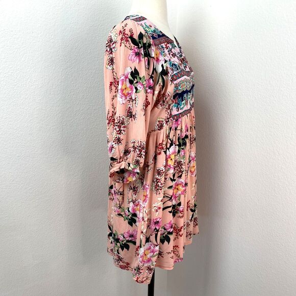 Umgee Pink Floral Dress Small Baby Doll Fairy Whimsy Goth Boho Peasant Milkmaid - Picture 10 of 13